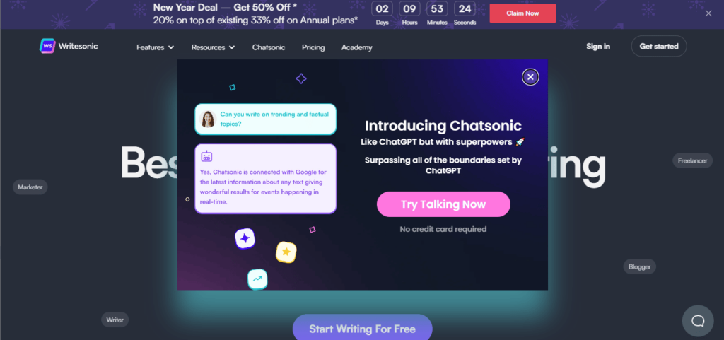 AI Tools for content marketing - Writesonic